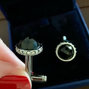 Swarovski Black and Crystal Silver Cuff Links